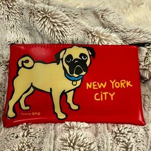 Marc Tetro New York City Make Up Bag Zip Pouch Red Vinyl PUG 8 1/2 X5